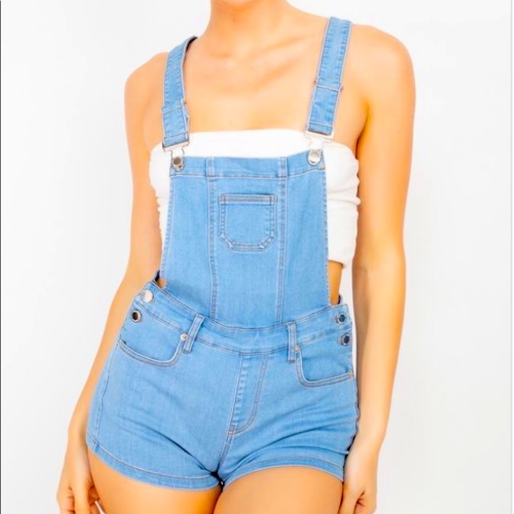 Medium Denim Overall Romper Shorts